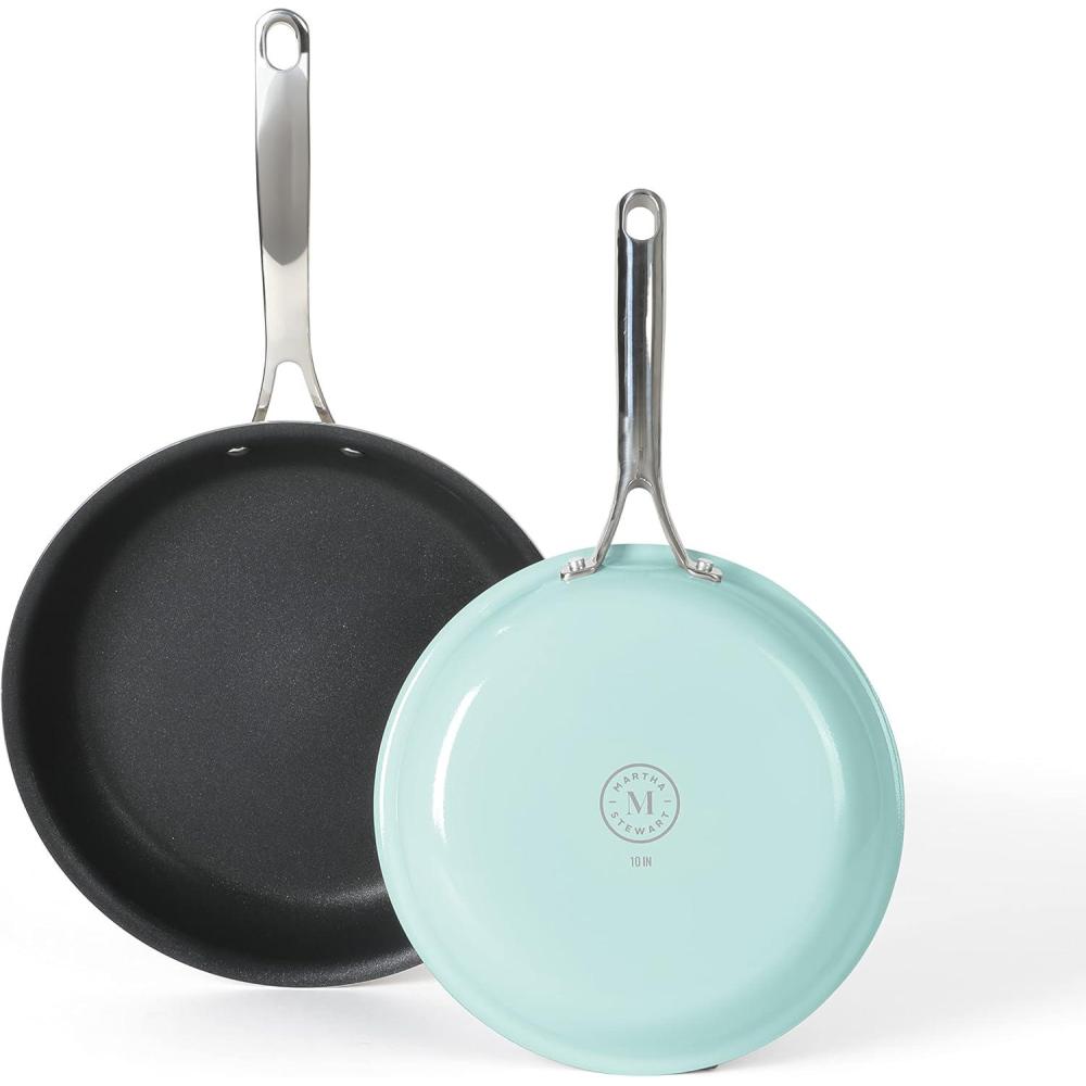 imageMartha Stewart Lockton 2 Piece 10 amp 12 Heavy Gauge Aluminum Premium Nonstick Fry Pan Set LinenMartha Blue