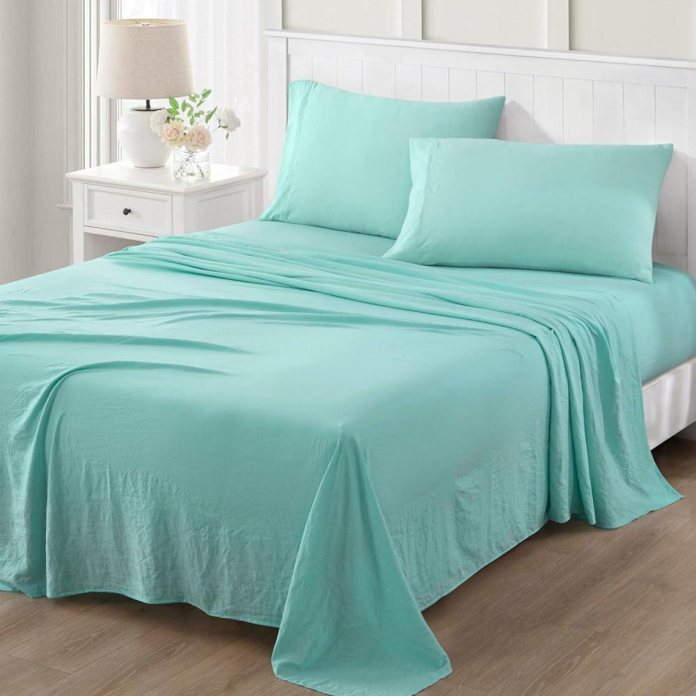 imageMartha Stewart Ultra Soft Brushed and Washed Microfiber 4 Piece Sheet Set Easy Care Deep Pocket Comfy Sheets 1 Flat Sheet 1 Fitted Sheet 2 Std Pillowcases Queen Size White amp Blush PinkBlue Tint