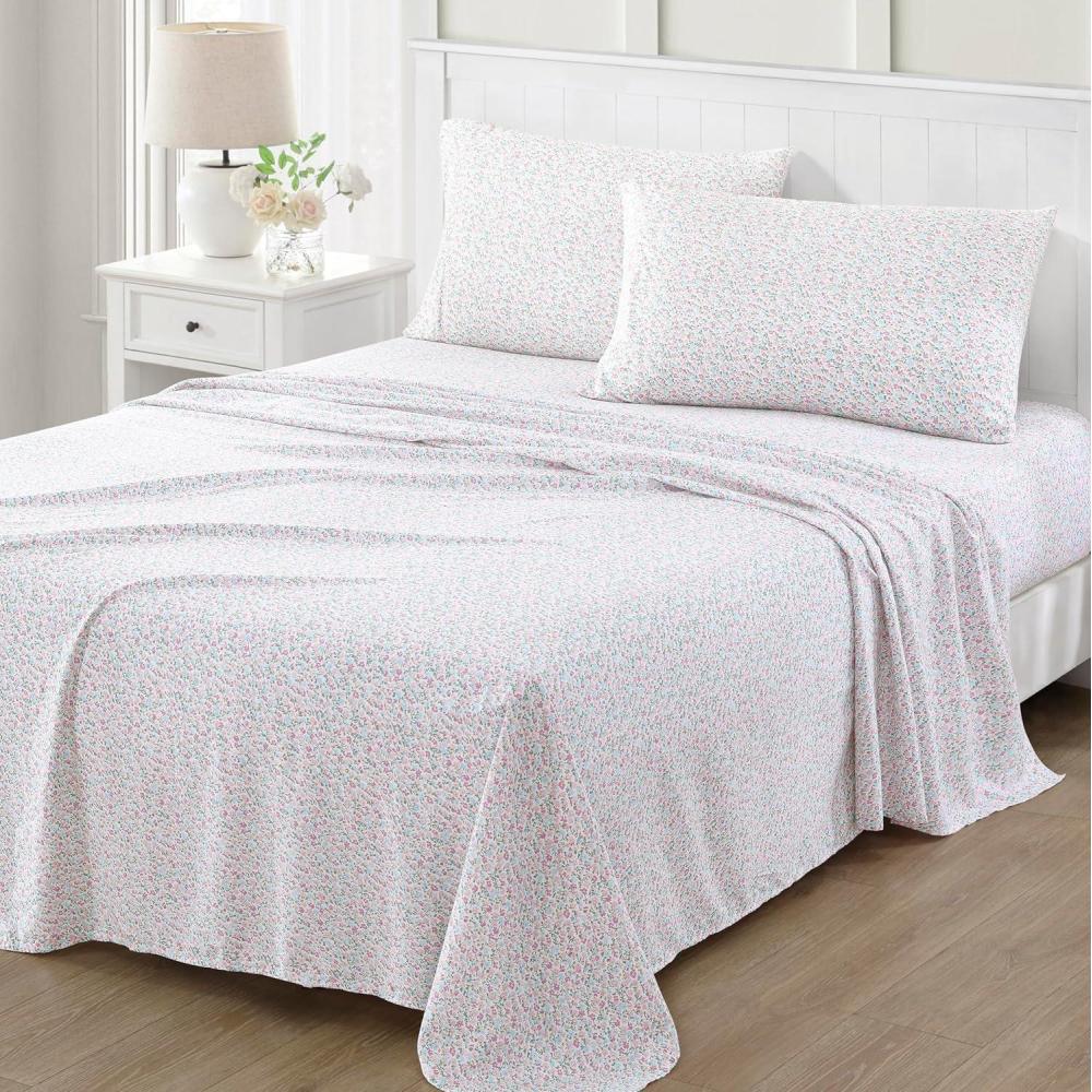imageMartha Stewart Ultra Soft Brushed and Washed Microfiber 4 Piece Sheet Set Easy Care Deep Pocket Comfy Sheets 1 Flat Sheet 1 Fitted Sheet 2 Std Pillowcases Queen Size White amp Blush PinkJuniper Sea Pink