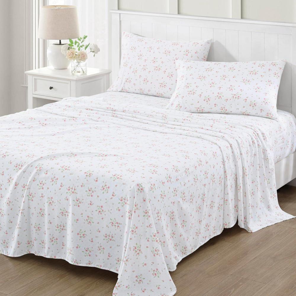 imageMartha Stewart Ultra Soft Brushed and Washed Microfiber 4 Piece Sheet Set Easy Care Deep Pocket Comfy Sheets 1 Flat Sheet 1 Fitted Sheet 2 Std Pillowcases Queen Size White amp Blush PinkGigi Floral Rose Quartz