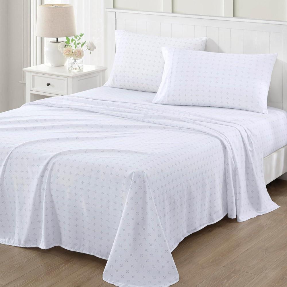 imageMartha Stewart Ultra Soft Brushed and Washed Microfiber 4 Piece Sheet Set Easy Care Deep Pocket Comfy Sheets 1 Flat Sheet 1 Fitted Sheet 2 Std Pillowcases Queen Size White amp Blush PinkHayworth Medallion Gray