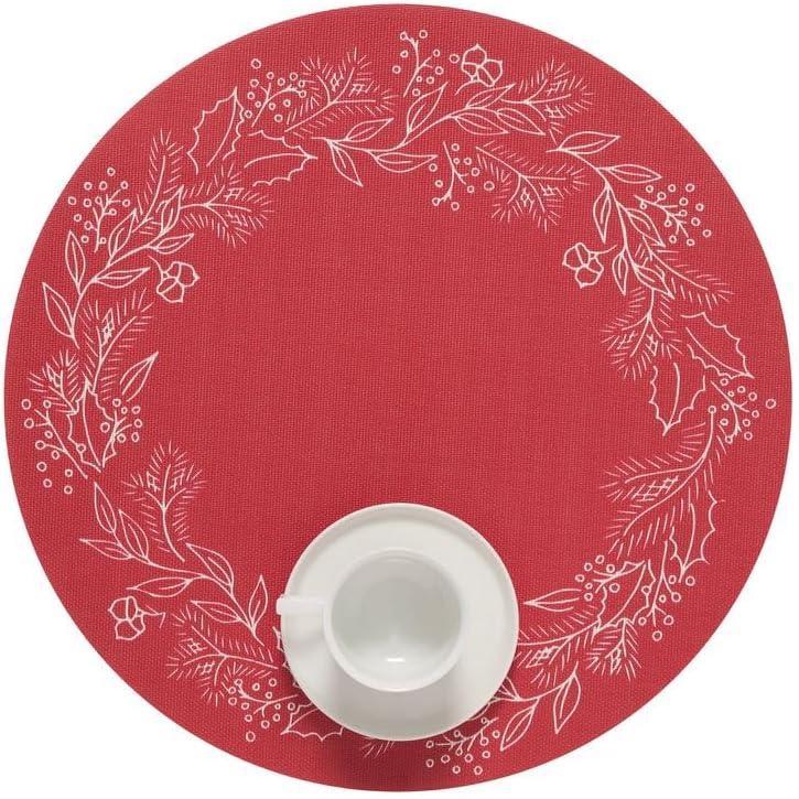 imageMartha by Martha Stewart Chilewich Wreath Placemat in Elm Set of 4 Easy Care Woven Tabletop Textile IndoorOutdoor 15 RoundCrimson