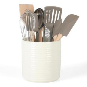 Martha Stewart 10 Piece Tools and Gadget Set W/Ceramic Crock – Martha Blue(Linen White w/ Grey Tools)