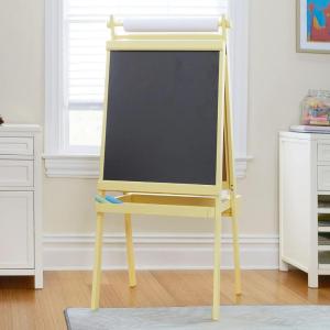 Martha Stewart Crafting Easel for Kids – Pastel Yellow: Wooden Chalkboard and Whiteboard with Easel Paper Roll, A-Frame Art Easel with Paint Cups | Kids Easel for Classroom | Classroom Furniture