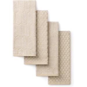 Martha Stewart Honeycomb Chambray Textured Kitchen Towel 4-Pack Set, 100% Cotton with Absorbent Terrycloth, Decorative Kitchen Towels, Mint Green, 16″x28″(Natural)