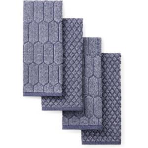 Martha Stewart Honeycomb Chambray Textured Kitchen Towel 4-Pack Set, 100% Cotton with Absorbent Terrycloth, Decorative Kitchen Towels, Mint Green, 16″x28″(Navy Blue)