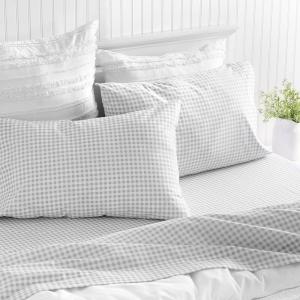 Martha Stewart Ruth Ditsy Floral 300TC 100% Cotton Percale Sheet Set, Blue/White, 4 Piece – 1 Flat Sheet, 1 Fitted Sheet, 2 Std Pillowcases, Breathable Cotton Printed Bed Sheets, Queen Size(Queen)