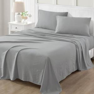 Martha Stewart Ultra Soft Brushed and Washed Microfiber 4 Piece Sheet Set, Easy Care, Deep Pocket Comfy Sheets, 1 Flat Sheet, 1 Fitted Sheet, 2 Std. Pillowcases, Queen Size, White & Blush Pink(Ultimate Gray)