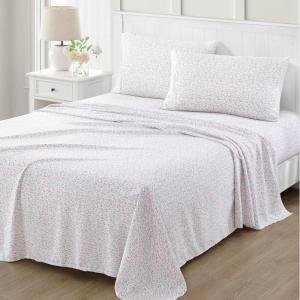 Martha Stewart Ultra Soft Brushed and Washed Microfiber 4 Piece Sheet Set, Easy Care, Deep Pocket Comfy Sheets, 1 Flat Sheet, 1 Fitted Sheet, 2 Std. Pillowcases, Queen Size, White & Blush Pink(Juniper Sea Pink)