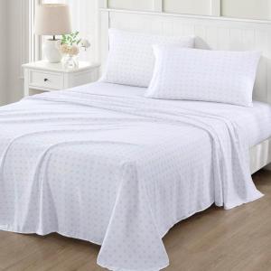 Martha Stewart Ultra Soft Brushed and Washed Microfiber 4 Piece Sheet Set, Easy Care, Deep Pocket Comfy Sheets, 1 Flat Sheet, 1 Fitted Sheet, 2 Std. Pillowcases, Queen Size, White & Blush Pink(Hayworth Medallion Gray)