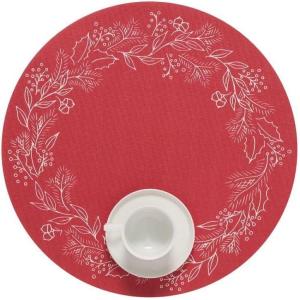 Martha by Martha Stewart | Chilewich Wreath Placemat in Elm – Set of 4 – Easy Care Woven Tabletop Textile – Indoor/Outdoor – 15″ Round(Crimson)