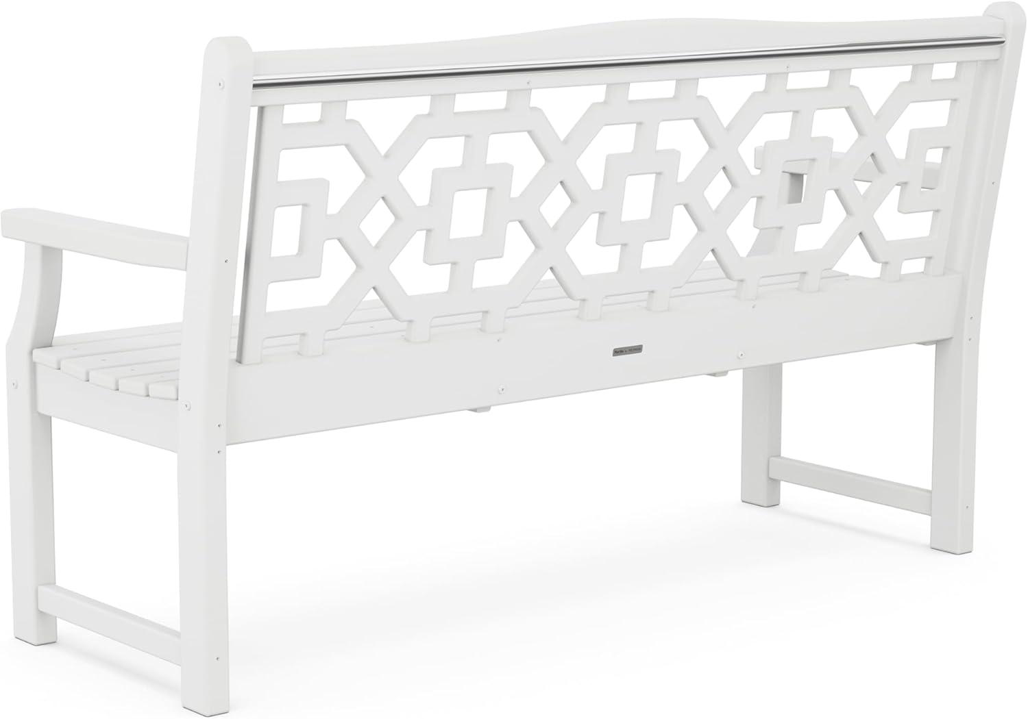 imageMartha Stewart by POLYWOOD Chinoiserie 60 Outdoor Bench Sand Durable AllWeather HDPE Garden Seat with Back Support Classic 3 Person Seating for Patio Porch amp Backyard Made in The USAWhite