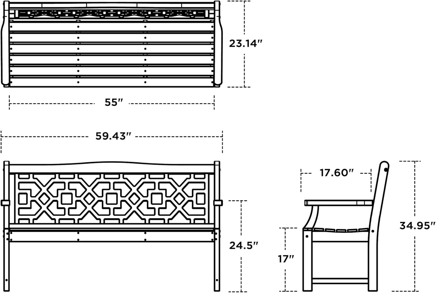 imageMartha Stewart by POLYWOOD Chinoiserie 60 Outdoor Bench Sand Durable AllWeather HDPE Garden Seat with Back Support Classic 3 Person Seating for Patio Porch amp Backyard Made in The USAGreen