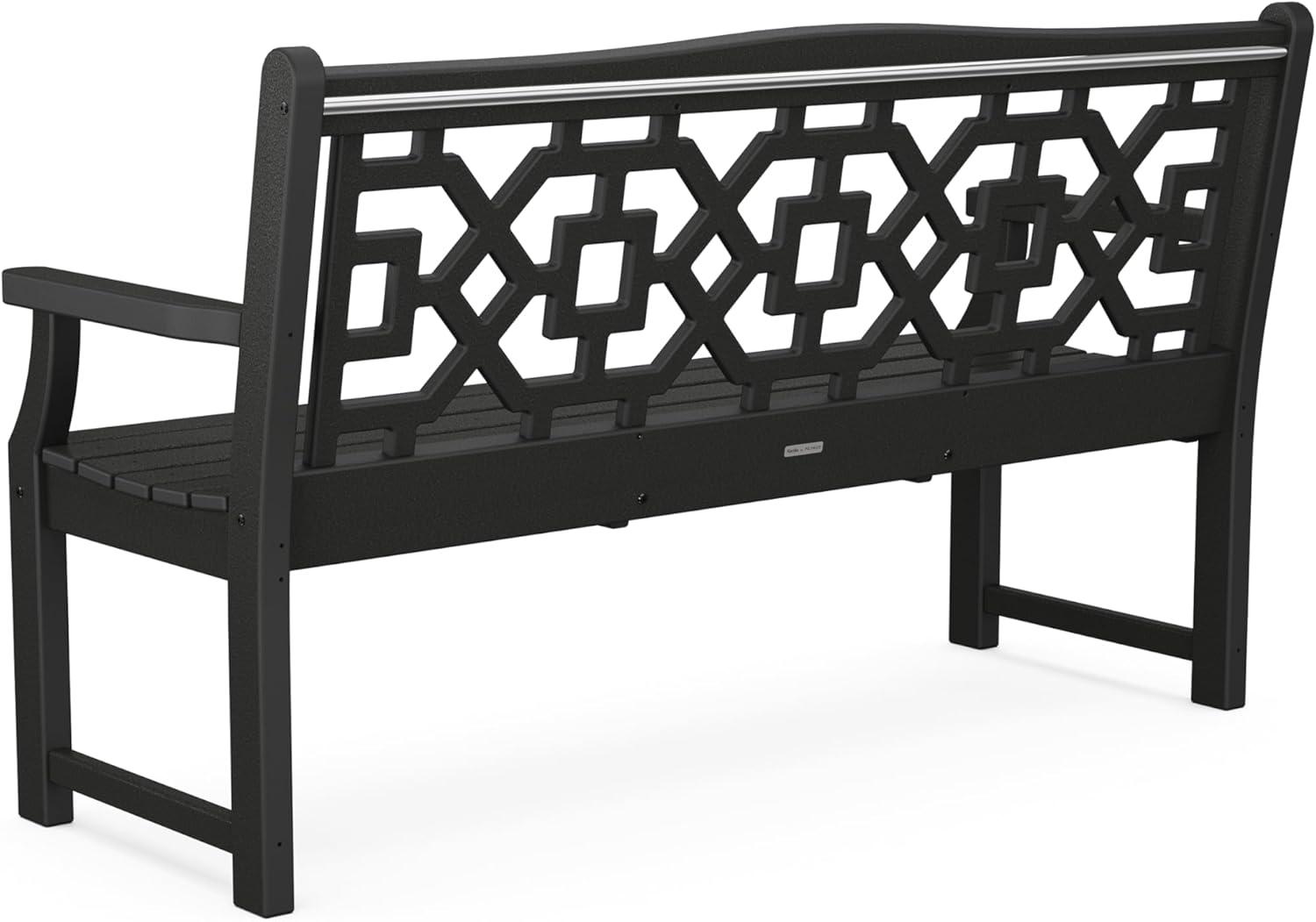 imageMartha Stewart by POLYWOOD Chinoiserie 60 Outdoor Bench Sand Durable AllWeather HDPE Garden Seat with Back Support Classic 3 Person Seating for Patio Porch amp Backyard Made in The USABlack