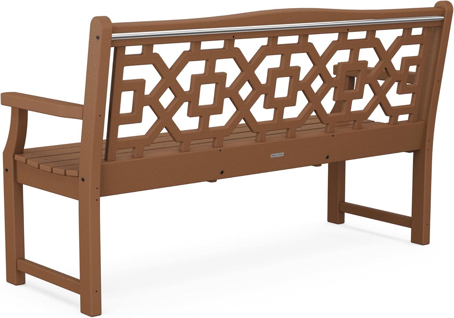 imageMartha Stewart by POLYWOOD Chinoiserie 60 Outdoor Bench Sand Durable AllWeather HDPE Garden Seat with Back Support Classic 3 Person Seating for Patio Porch amp Backyard Made in The USATeak