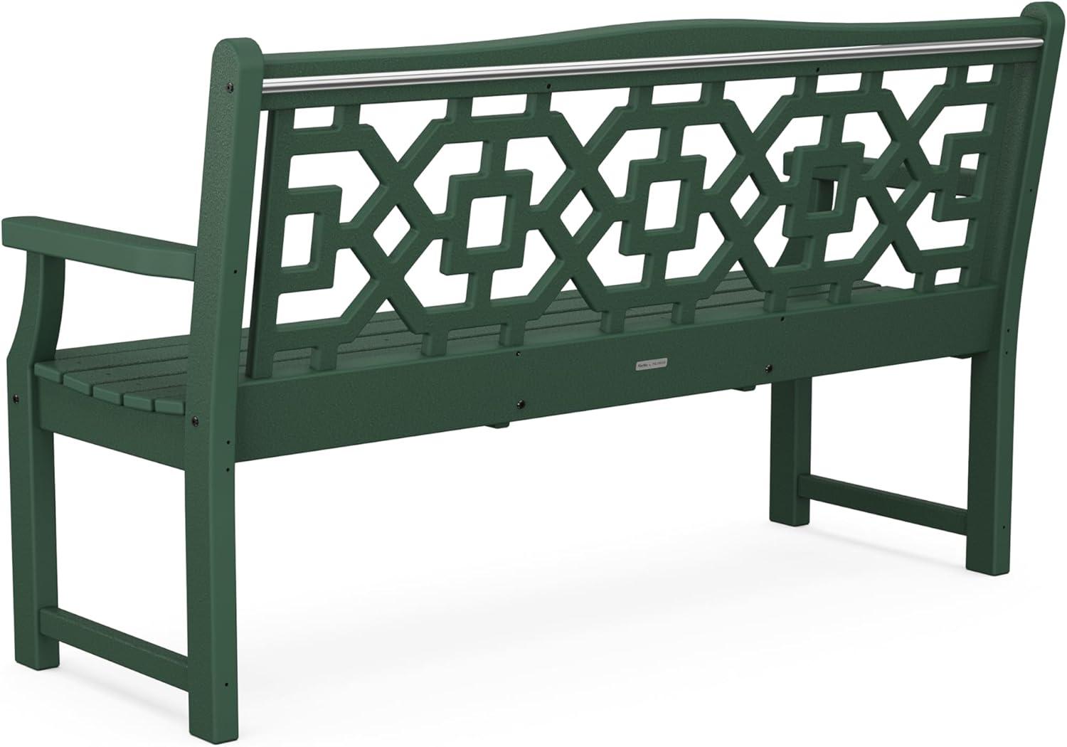 imageMartha Stewart by POLYWOOD Chinoiserie 60 Outdoor Bench Sand Durable AllWeather HDPE Garden Seat with Back Support Classic 3 Person Seating for Patio Porch amp Backyard Made in The USAGreen