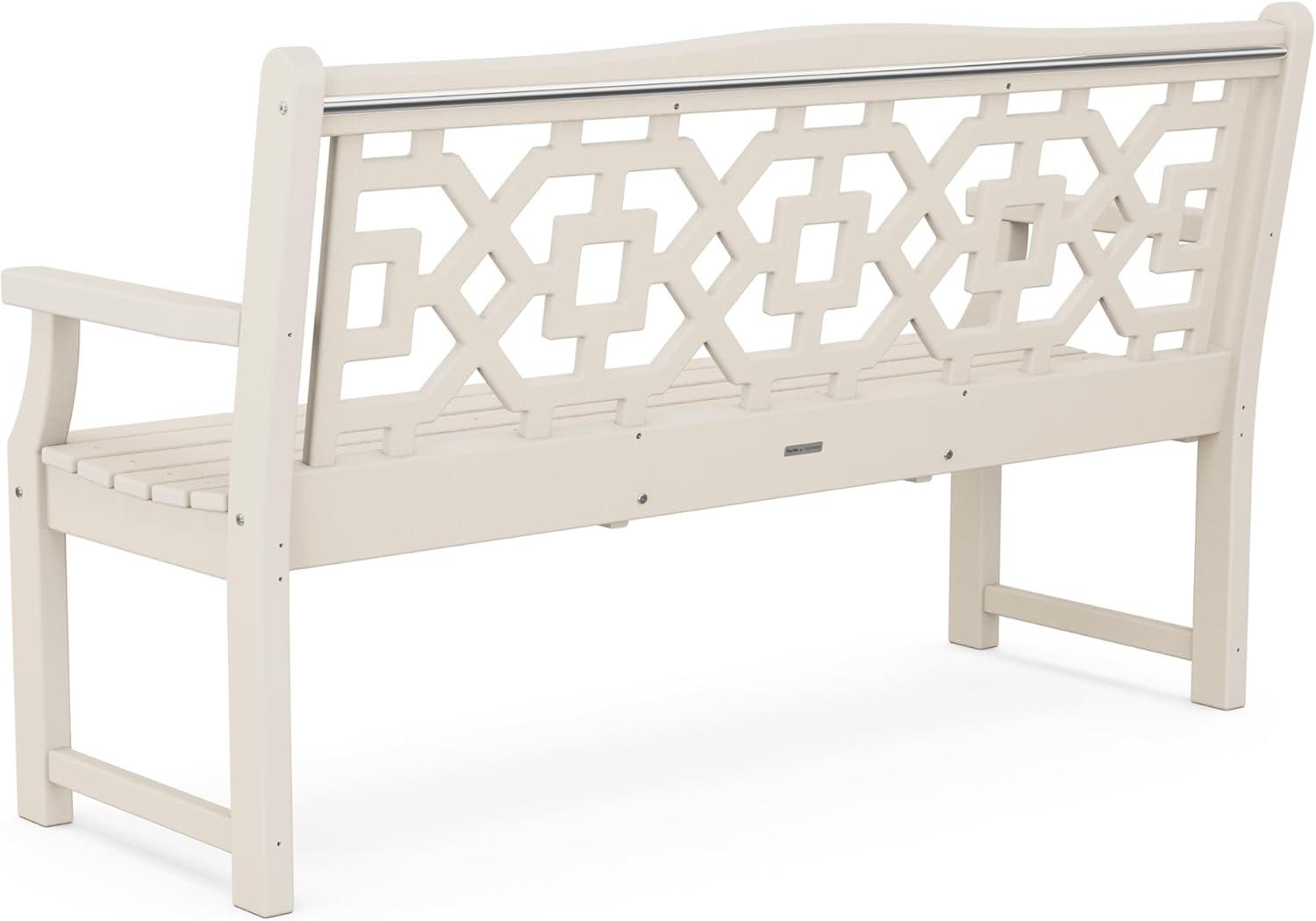 imageMartha Stewart by POLYWOOD Chinoiserie 60 Outdoor Bench Sand Durable AllWeather HDPE Garden Seat with Back Support Classic 3 Person Seating for Patio Porch amp Backyard Made in The USASand
