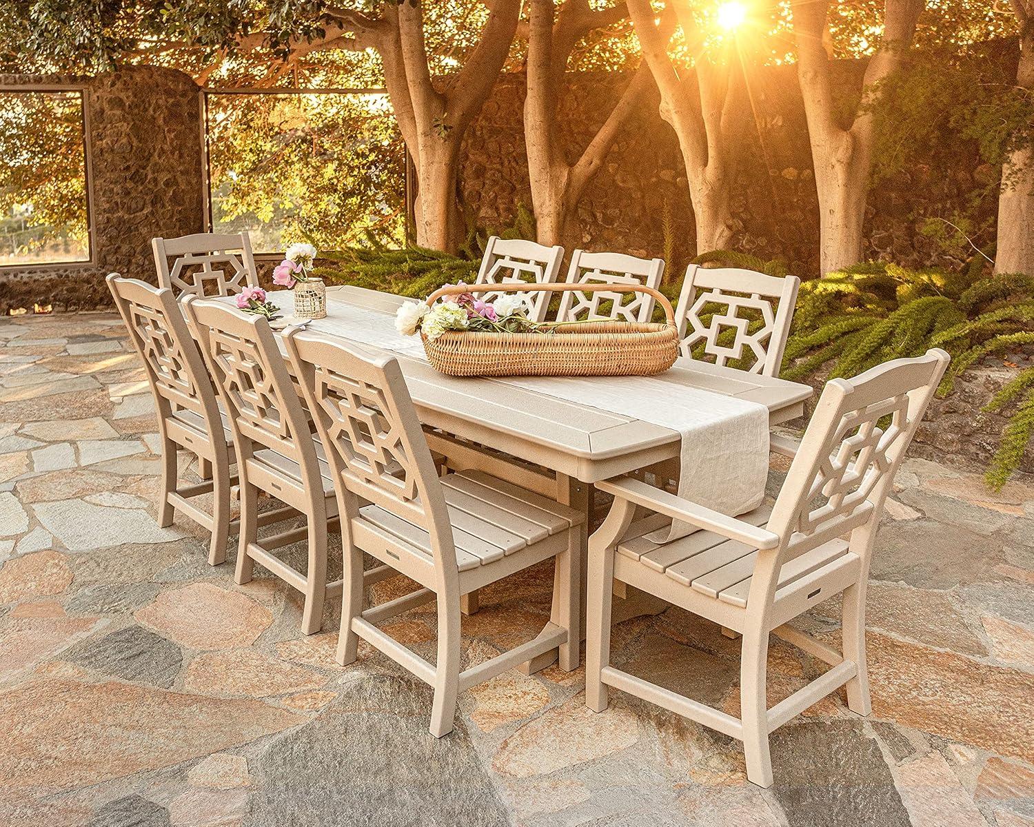 imageMartha Stewart by POLYWOOD Chinoiserie 9Piece Dining Set with Trestle Legs in TeakTeak