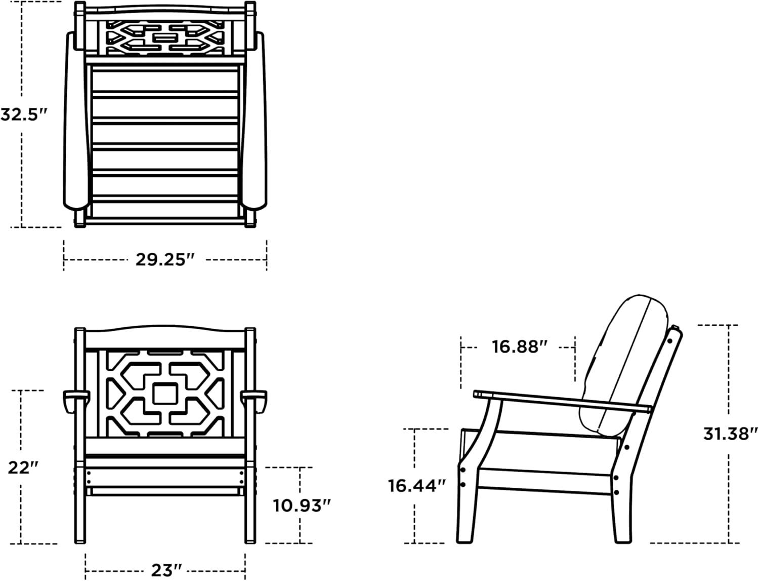 imageMartha Stewart by POLYWOOD Chinoiserie Outdoor Deep Seating Chair with Cushion Slate GreyNatural Linen Durable and Comfortable HDPE AllWeather Patio Furniture for Deck Backyard Made in The USASand Buffalo Plaid Dune Burlap