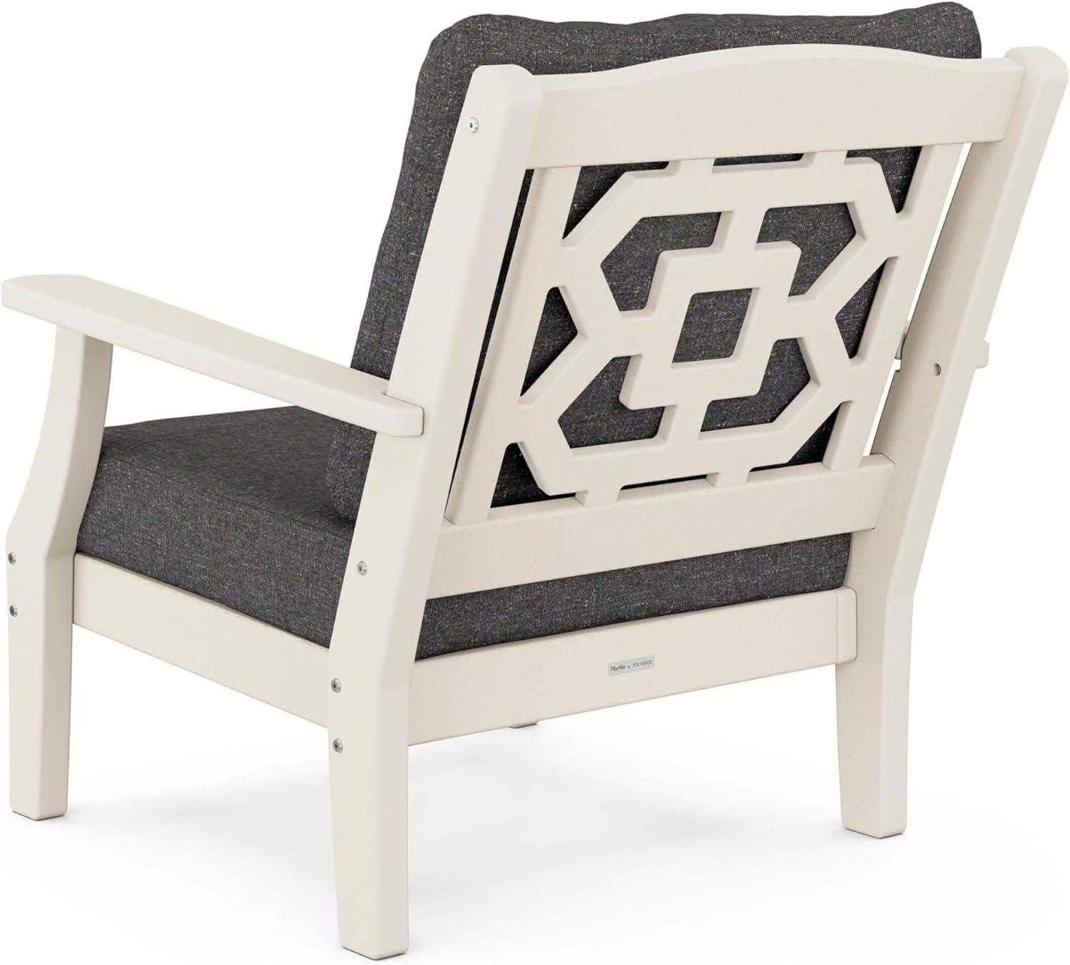imageMartha Stewart by POLYWOOD Chinoiserie Outdoor Deep Seating Chair with Cushion Slate GreyNatural Linen Durable and Comfortable HDPE AllWeather Patio Furniture for Deck Backyard Made in The USASand Ash Charcoal