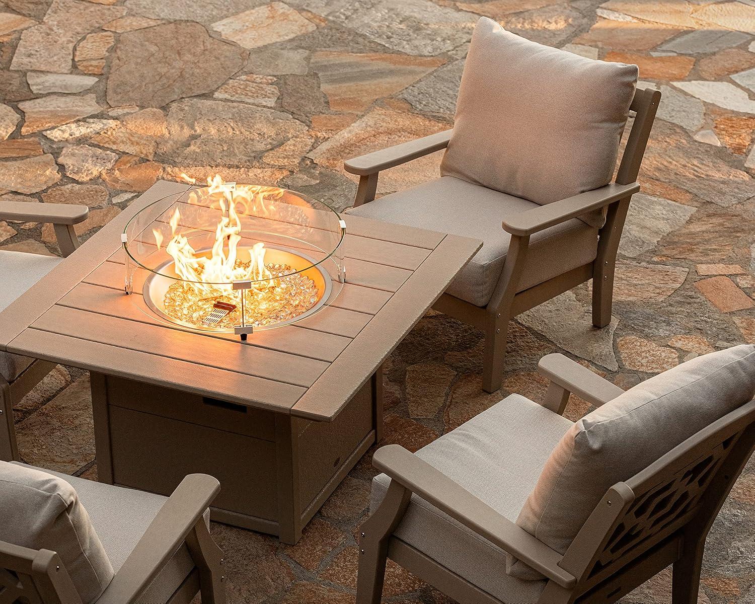 imageMartha Stewart by POLYWOOD Chinoiserie Outdoor Deep Seating Chair with Cushion Slate GreyNatural Linen Durable and Comfortable HDPE AllWeather Patio Furniture for Deck Backyard Made in The USATeak Dune Burlap