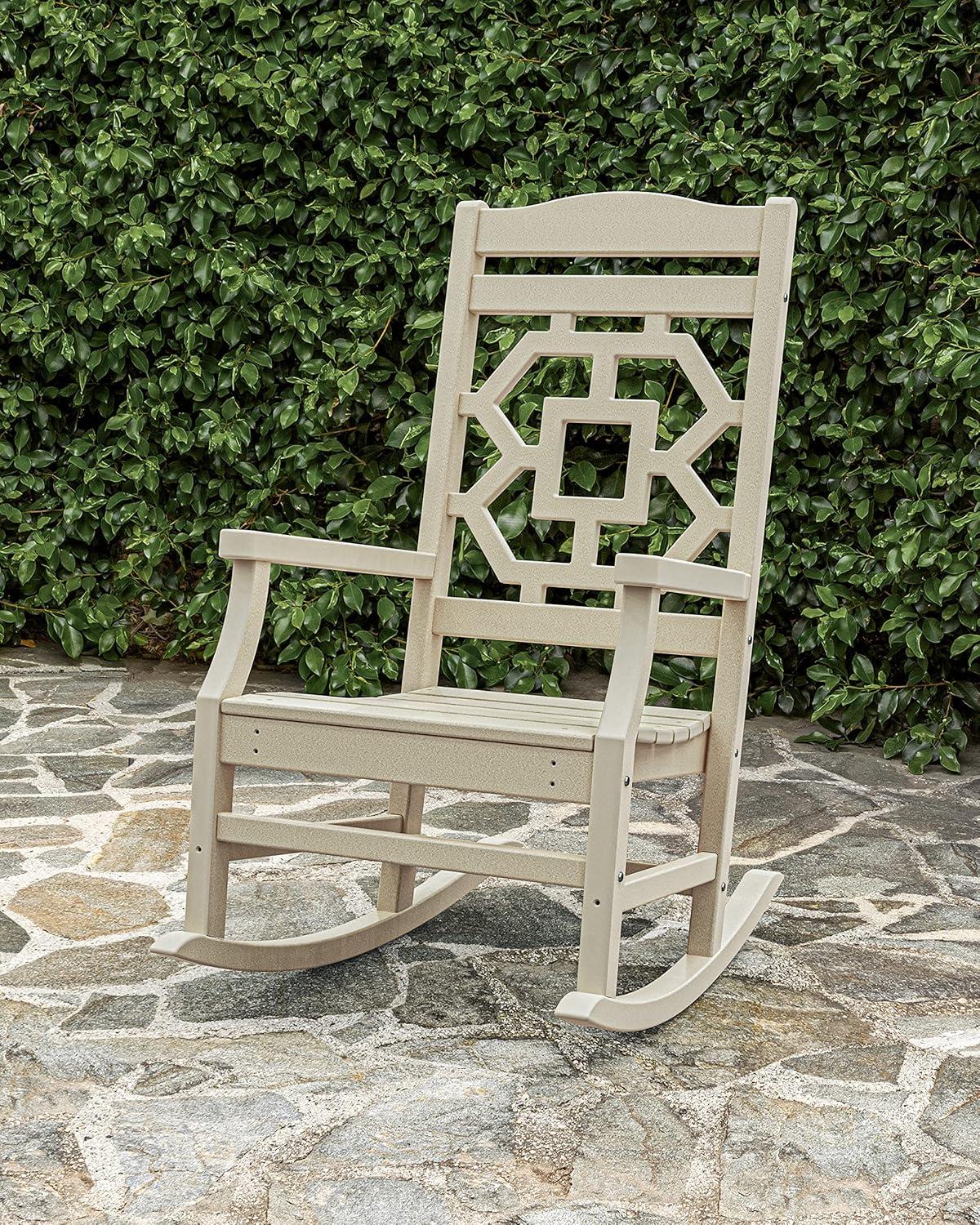 imageMartha Stewart by POLYWOOD Chinoiserie Outdoor Rocking Chair Black Durable HDPE AllWeather Patio Furniture with Decorative Lattice Classic Porch Rocker for Deck Garden amp Backyard Made in the USABlack