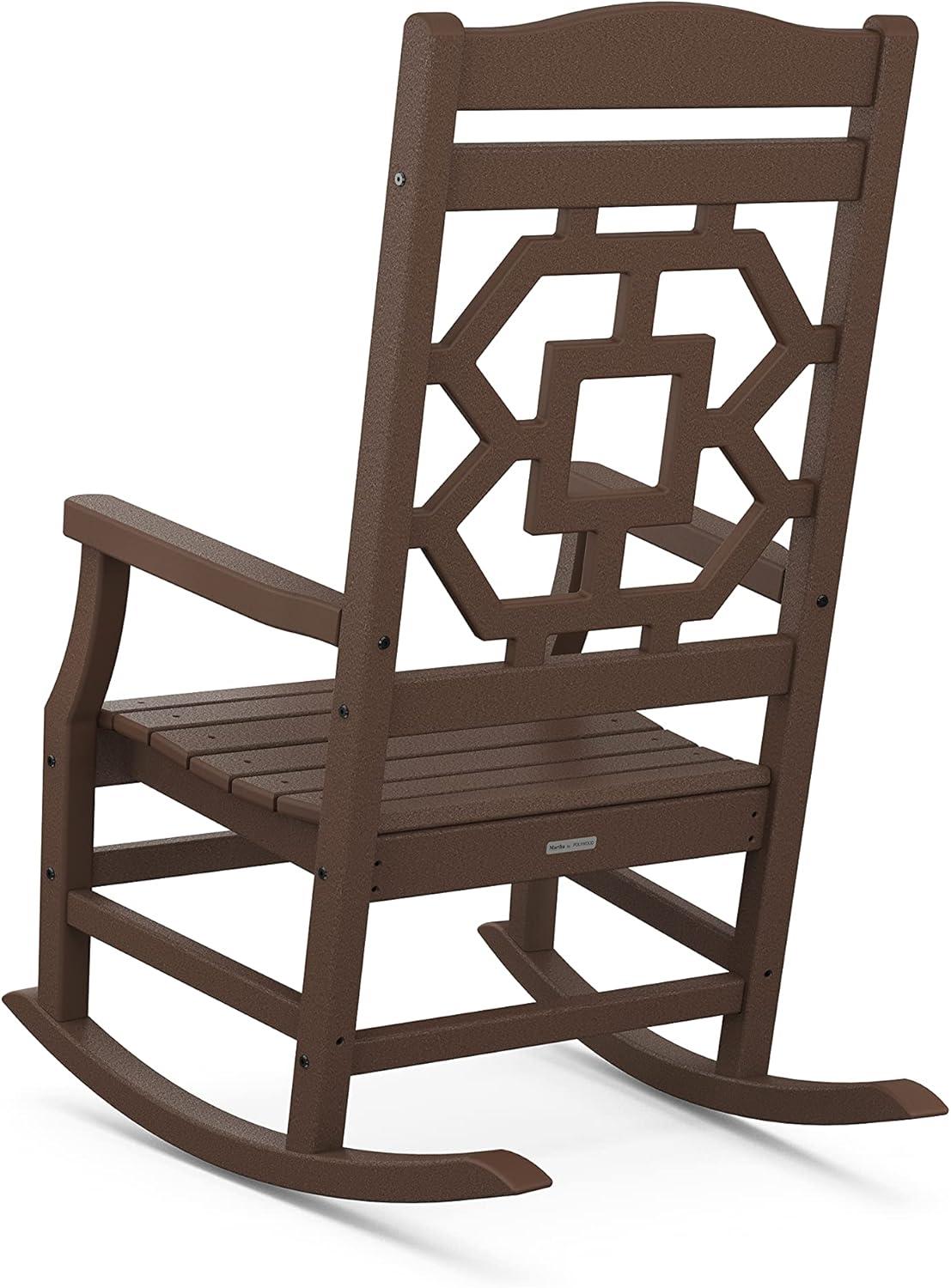 imageMartha Stewart by POLYWOOD Chinoiserie Outdoor Rocking Chair Black Durable HDPE AllWeather Patio Furniture with Decorative Lattice Classic Porch Rocker for Deck Garden amp Backyard Made in the USAMahogany