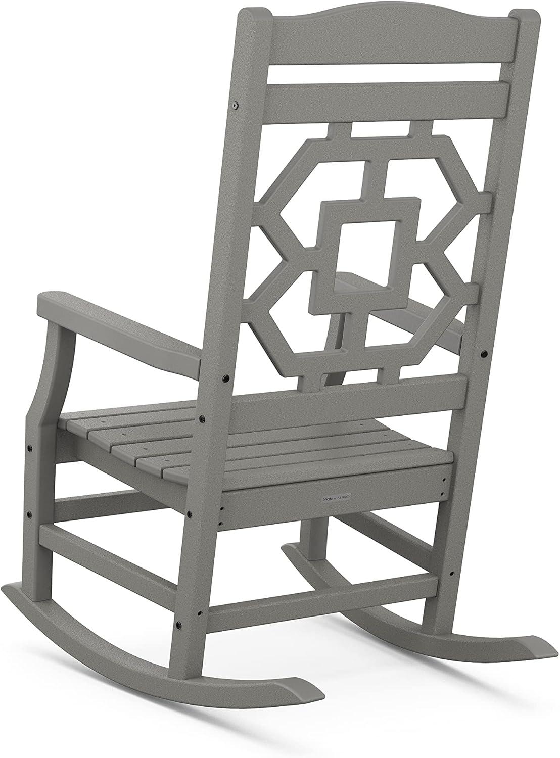 imageMartha Stewart by POLYWOOD Chinoiserie Outdoor Rocking Chair Black Durable HDPE AllWeather Patio Furniture with Decorative Lattice Classic Porch Rocker for Deck Garden amp Backyard Made in the USASlate Grey