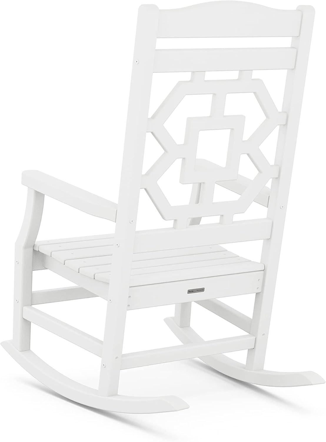 imageMartha Stewart by POLYWOOD Chinoiserie Outdoor Rocking Chair Black Durable HDPE AllWeather Patio Furniture with Decorative Lattice Classic Porch Rocker for Deck Garden amp Backyard Made in the USAWhite