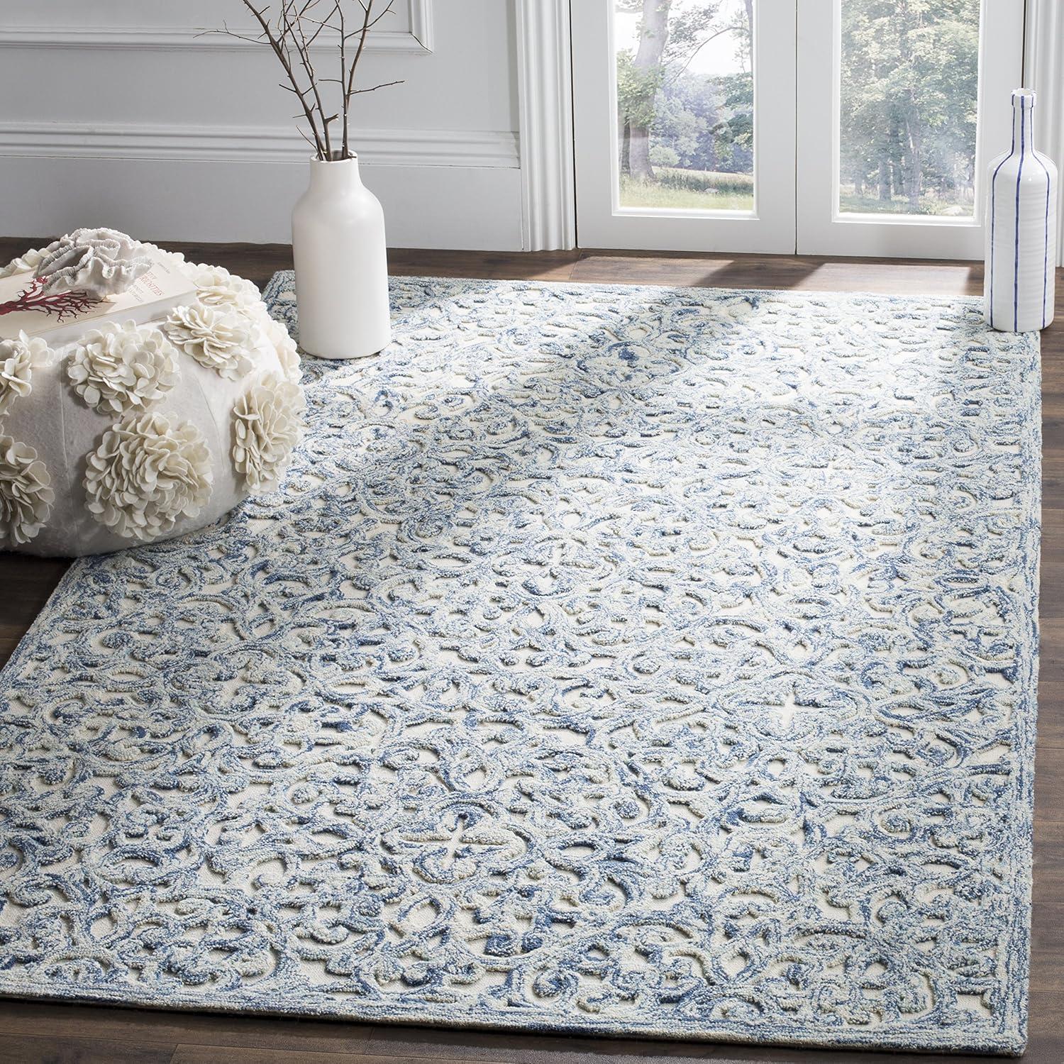 imageMartha Stewart x SAFAVIEH Area Rug Collection 8 x 10 Blue amp Ivory Handmade Wool Ideal for Living Room Bedroom Office Dining Space MSR3513BBlueIvory
