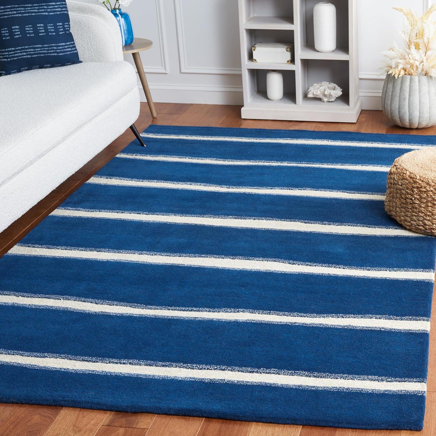 imageMartha Stewart x SAFAVIEH Area Rug Collection 8 x 10 Buckwheat Flour Beige Handmade Wool amp Viscose Ideal for Living Room Bedroom Office Dining Space MSR3617AWrought IronNavy