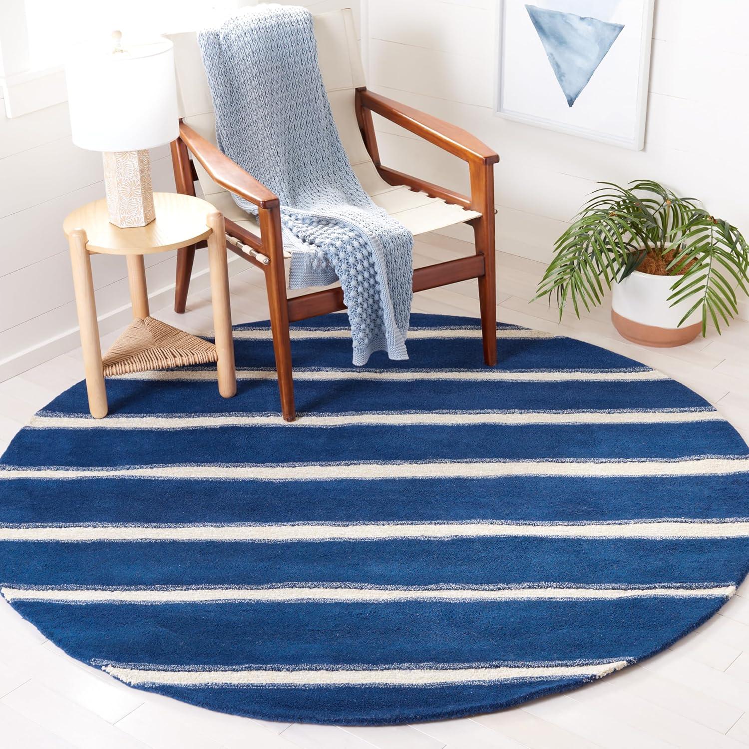 imageMartha Stewart x SAFAVIEH Area Rug Collection 8 x 10 Buckwheat Flour Beige Handmade Wool amp Viscose Ideal for Living Room Bedroom Office Dining Space MSR3617AWrought IronNavy