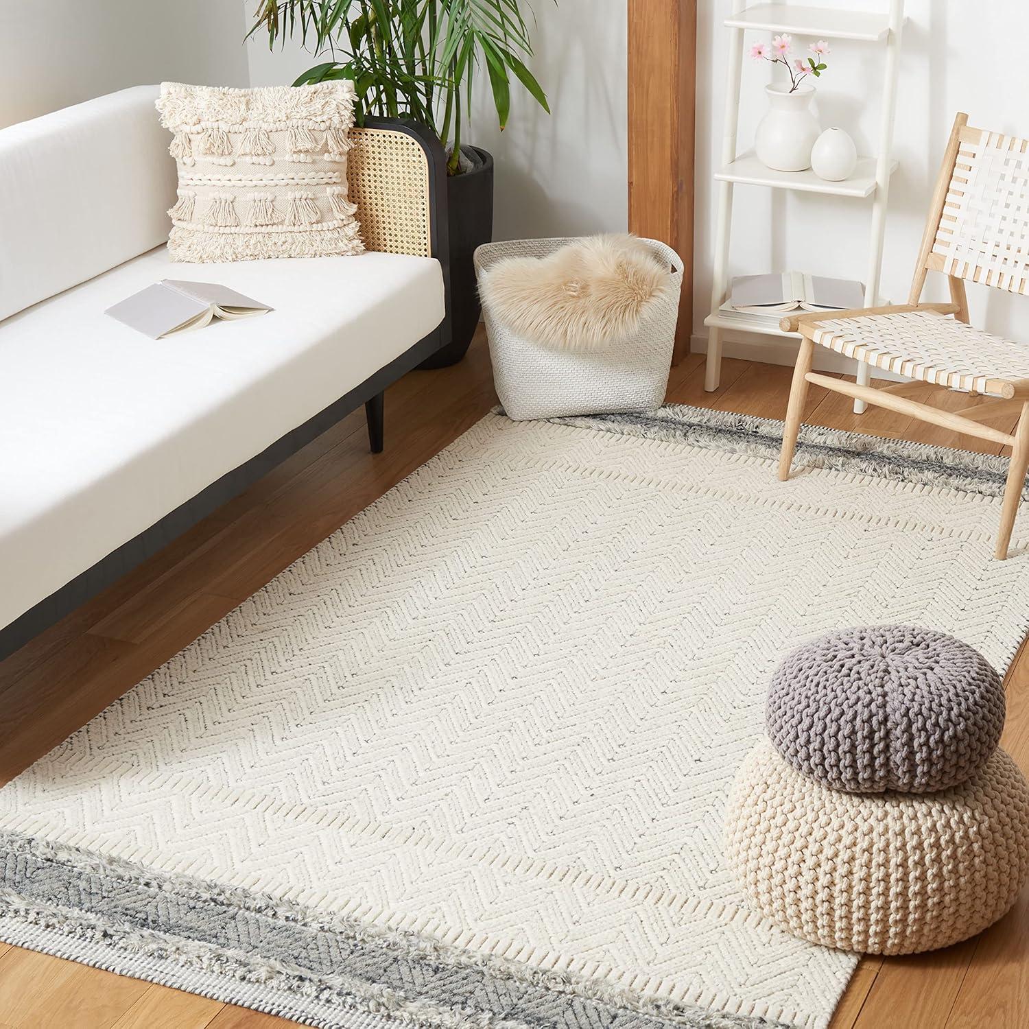 imageMartha Stewart x SAFAVIEH Area Rug Collection 8 x 10 Ivory amp Grey Handmade Wool Ideal for Living Room Bedroom Office Dining Space MSR9601AIvoryGrey