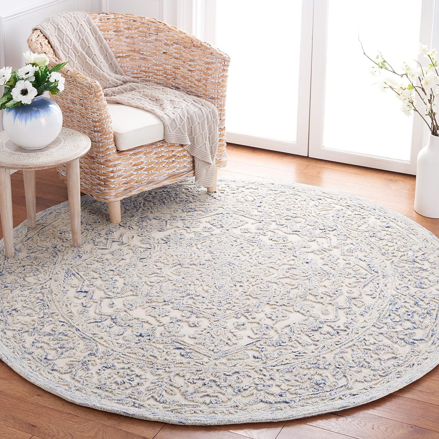 imageMartha Stewart x SAFAVIEH Area Rug Collection 8 x 10 Ivory amp Natural Handmade Wool Ideal for Living Room Bedroom Office Dining Space MSR3532AIvoryBlue