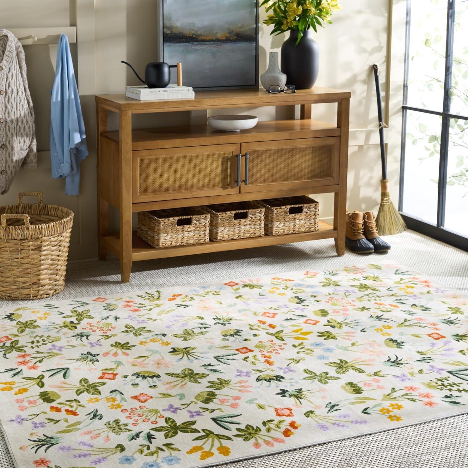 imageMartha Stewart x SAFAVIEH Machine Washable Area Rug Collection 5 x 8 Beige amp Red Slip Resistant amp Easy Cleaning Ideal for Ideal for Living Room Bedroom Dining Space MSRW186BBeigeRed
