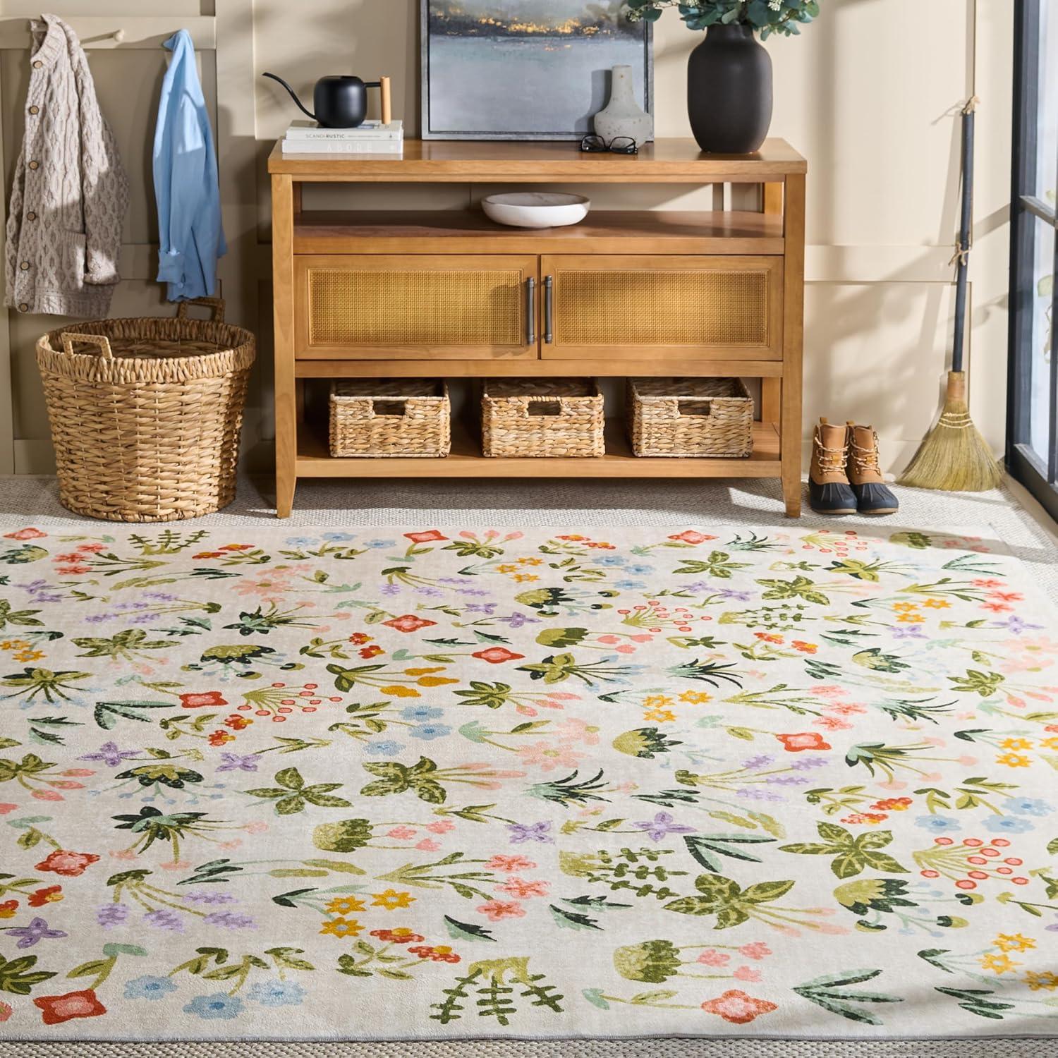 imageMartha Stewart x SAFAVIEH Machine Washable Area Rug Collection 5 x 8 Beige amp Red Slip Resistant amp Easy Cleaning Ideal for Ideal for Living Room Bedroom Dining Space MSRW186BBeigeRed