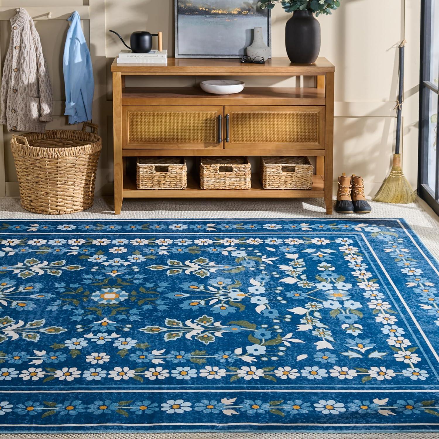 imageMartha Stewart x SAFAVIEH Machine Washable Area Rug Collection 5 x 8 Dark Blue amp Beige Slip Resistant amp Easy Cleaning Ideal for Ideal for Living Room Bedroom Dining Space MSRW179MDark BlueBeige