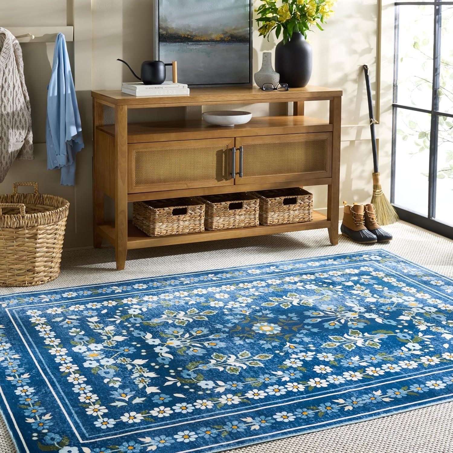 imageMartha Stewart x SAFAVIEH Machine Washable Area Rug Collection 5 x 8 Dark Blue amp Beige Slip Resistant amp Easy Cleaning Ideal for Ideal for Living Room Bedroom Dining Space MSRW179MDark BlueBeige