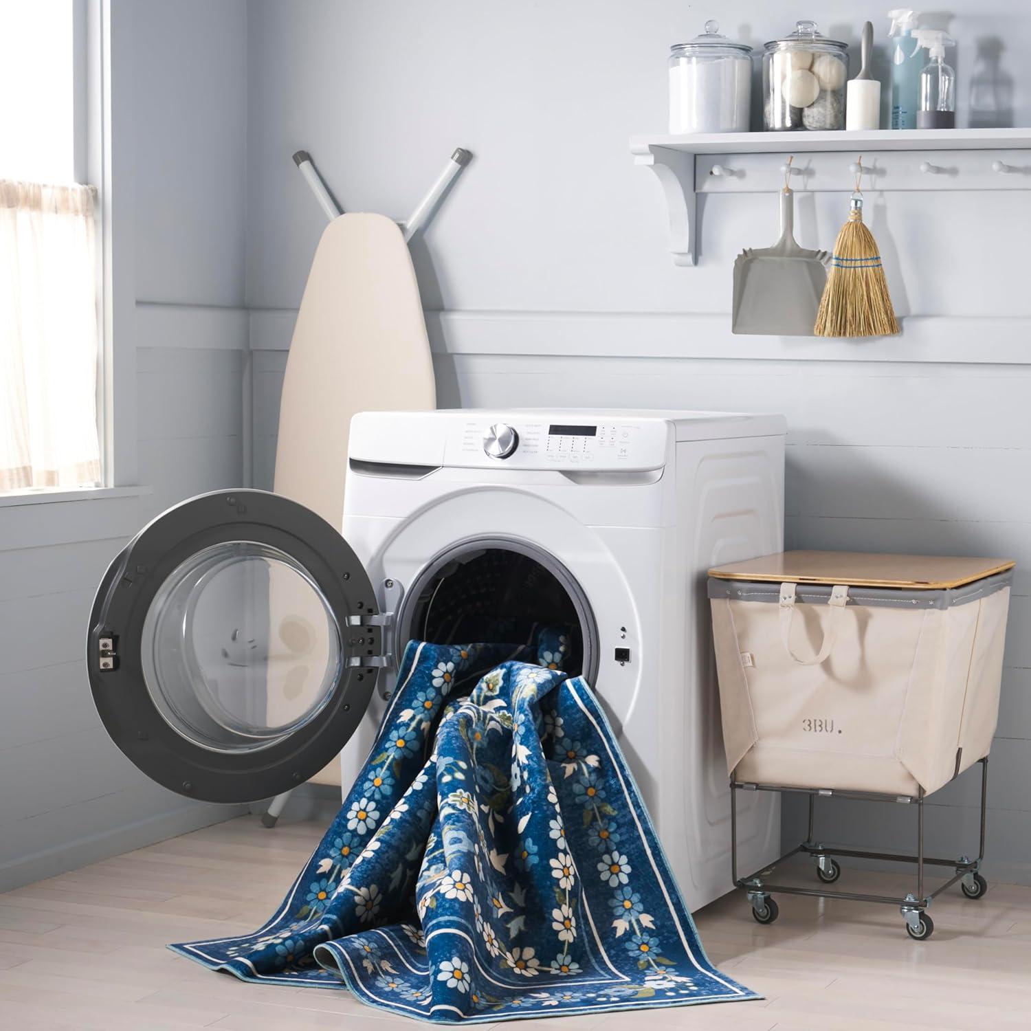 imageMartha Stewart x SAFAVIEH Machine Washable Area Rug Collection 5 x 8 Dark Blue amp Beige Slip Resistant amp Easy Cleaning Ideal for Ideal for Living Room Bedroom Dining Space MSRW179MDark BlueBeige