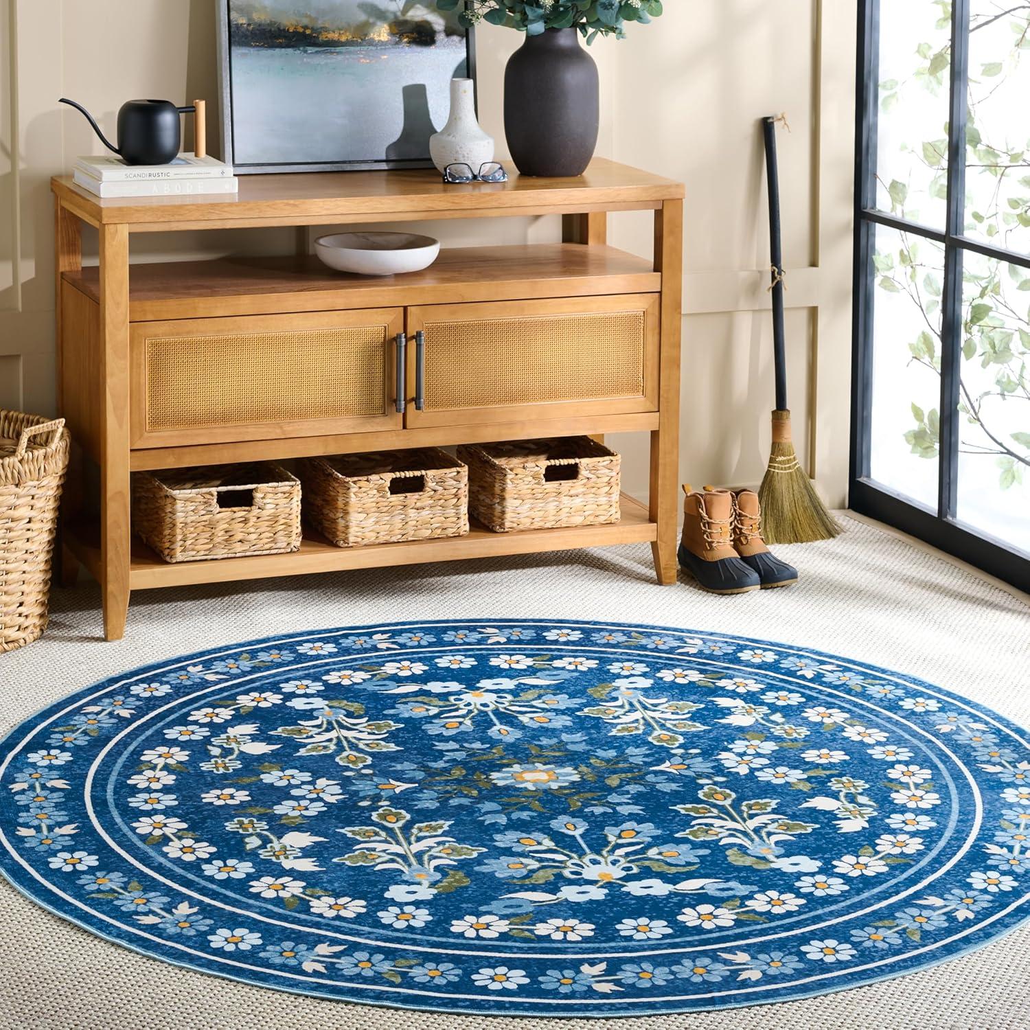 imageMartha Stewart x SAFAVIEH Machine Washable Area Rug Collection 5 x 8 Dark Blue amp Beige Slip Resistant amp Easy Cleaning Ideal for Ideal for Living Room Bedroom Dining Space MSRW179MDark BlueBeige