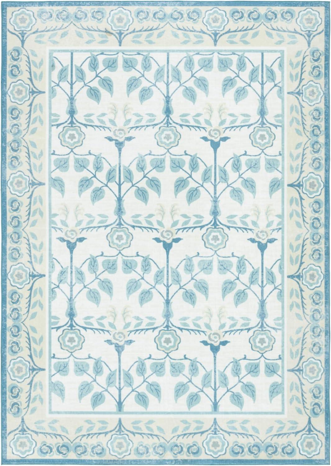 imageMartha Stewart x SAFAVIEH Machine Washable Area Rug Collection 5 x 8 Ivory amp Light Blue Slip Resistant amp Easy Cleaning Ideal for Ideal for Living Room Bedroom Dining Space MSRW182AIvoryLight Blue