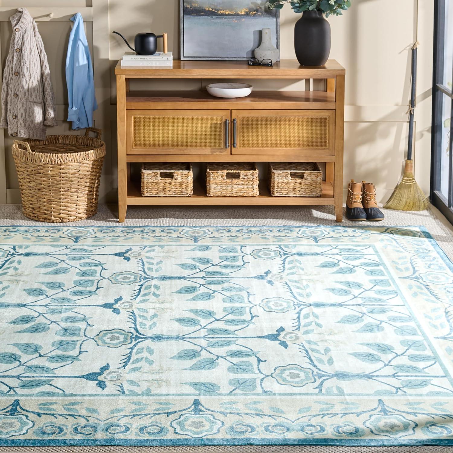 imageMartha Stewart x SAFAVIEH Machine Washable Area Rug Collection 5 x 8 Ivory amp Light Blue Slip Resistant amp Easy Cleaning Ideal for Ideal for Living Room Bedroom Dining Space MSRW182AIvoryLight Blue