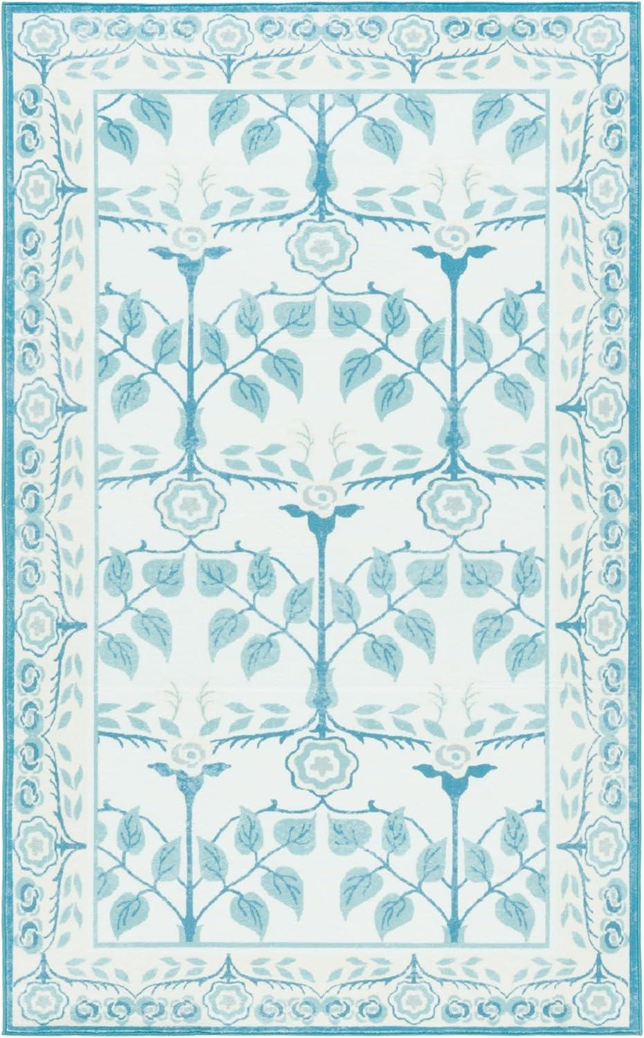 imageMartha Stewart x SAFAVIEH Machine Washable Area Rug Collection 5 x 8 Ivory amp Light Blue Slip Resistant amp Easy Cleaning Ideal for Ideal for Living Room Bedroom Dining Space MSRW182AIvoryLight Blue
