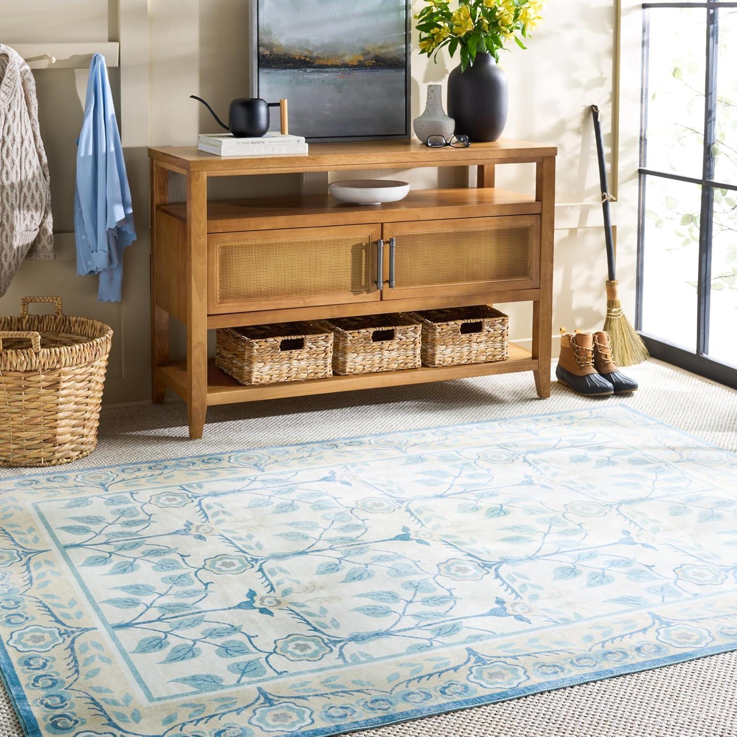 imageMartha Stewart x SAFAVIEH Machine Washable Area Rug Collection 5 x 8 Ivory amp Light Blue Slip Resistant amp Easy Cleaning Ideal for Ideal for Living Room Bedroom Dining Space MSRW182AIvoryLight Blue