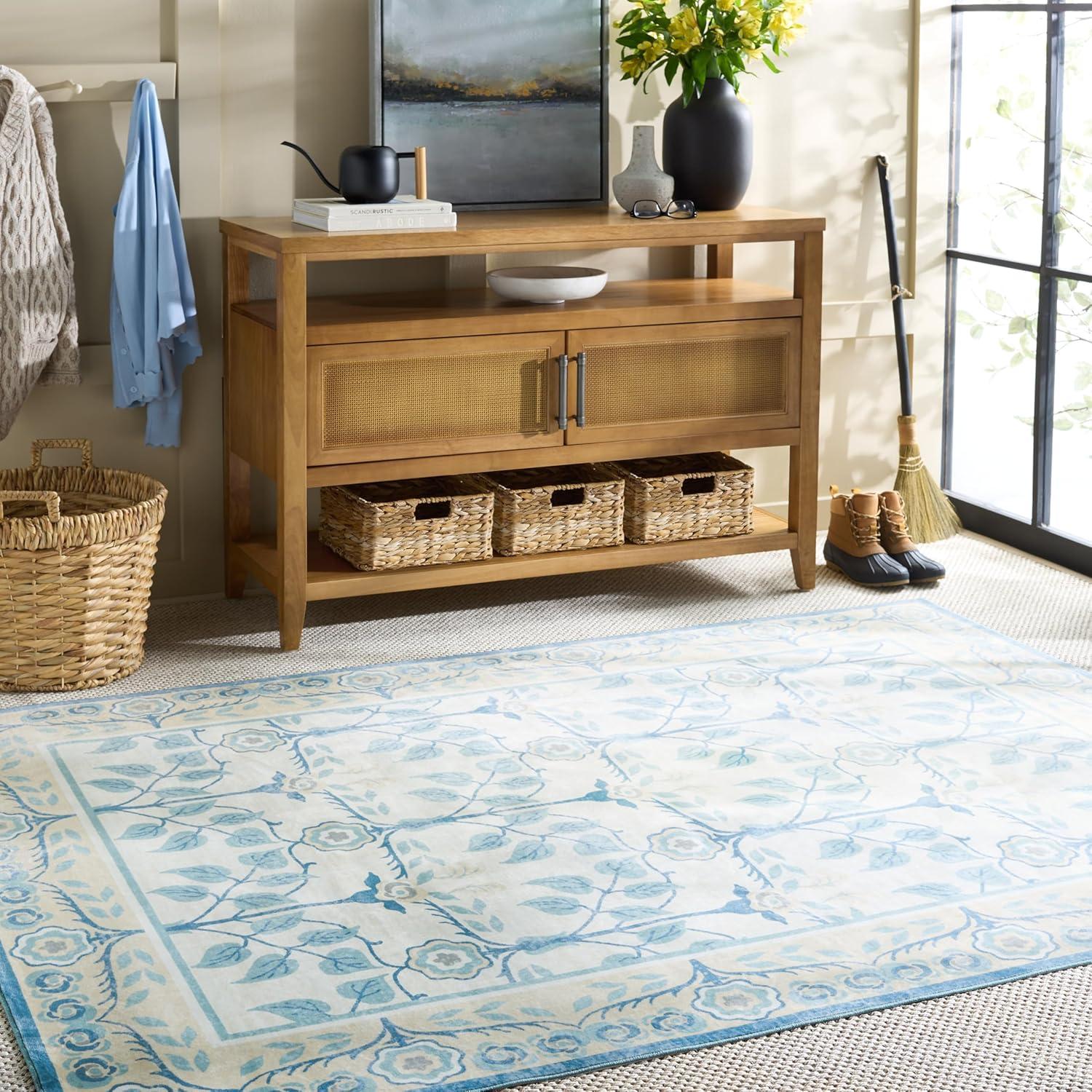 imageMartha Stewart x SAFAVIEH Machine Washable Area Rug Collection 5 x 8 Ivory amp Light Blue Slip Resistant amp Easy Cleaning Ideal for Ideal for Living Room Bedroom Dining Space MSRW182AIvoryLight Blue