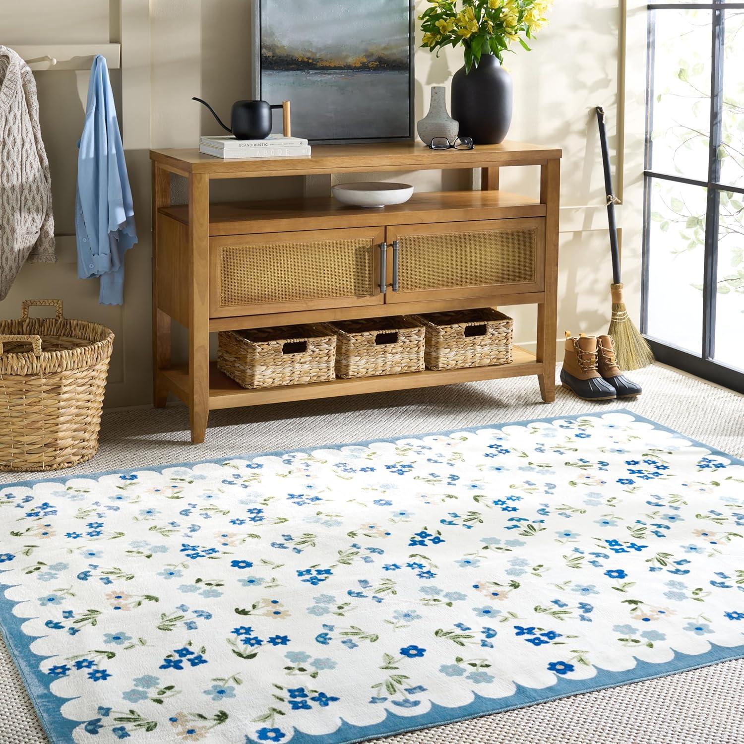 imageMartha Stewart x SAFAVIEH Machine Washable Area Rug Collection 5 x 8 Ivory amp Light Blue Slip Resistant amp Easy Cleaning Ideal for Ideal for Living Room Bedroom Dining Space MSRW198AIvoryLight Blue