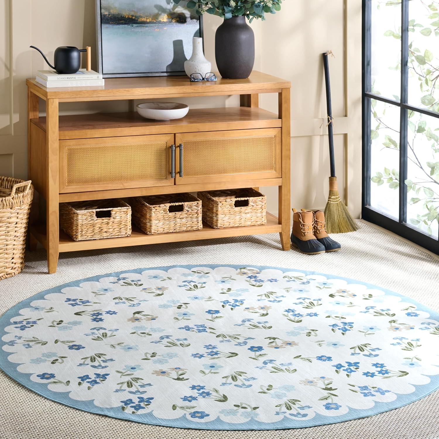 imageMartha Stewart x SAFAVIEH Machine Washable Area Rug Collection 5 x 8 Ivory amp Light Blue Slip Resistant amp Easy Cleaning Ideal for Ideal for Living Room Bedroom Dining Space MSRW198AIvoryLight Blue
