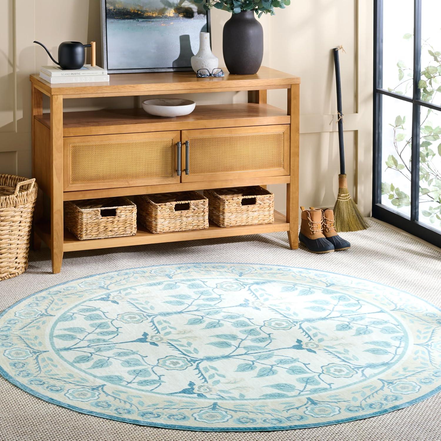 imageMartha Stewart x SAFAVIEH Machine Washable Area Rug Collection 5 x 8 Ivory amp Light Blue Slip Resistant amp Easy Cleaning Ideal for Ideal for Living Room Bedroom Dining Space MSRW182AIvoryLight Blue
