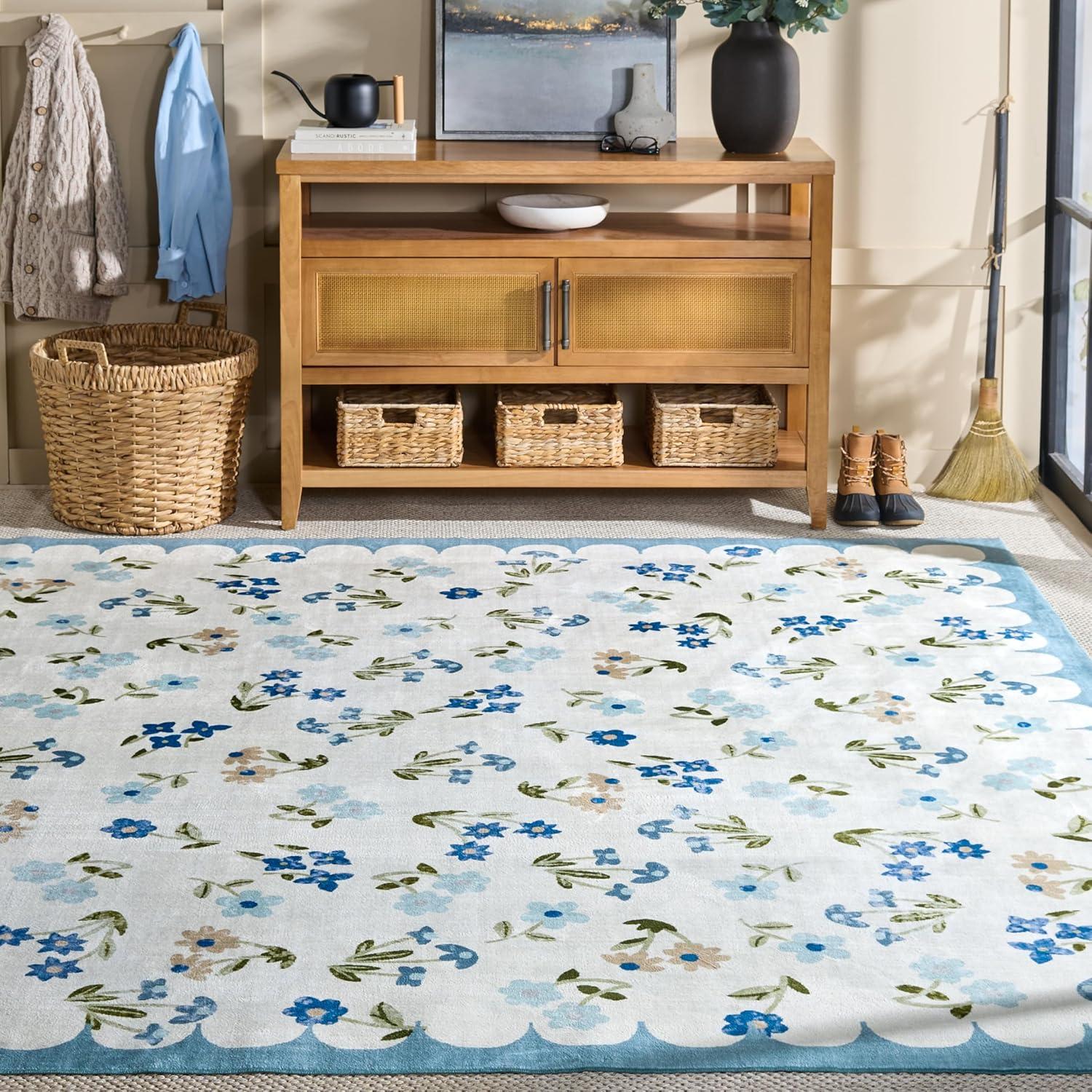 imageMartha Stewart x SAFAVIEH Machine Washable Area Rug Collection 5 x 8 Ivory amp Light Blue Slip Resistant amp Easy Cleaning Ideal for Ideal for Living Room Bedroom Dining Space MSRW198AIvoryLight Blue