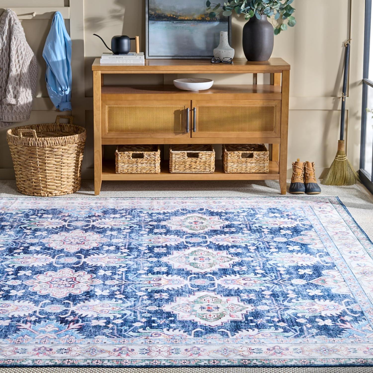 imageMartha Stewart x SAFAVIEH Machine Washable Area Rug Collection 5 x 8 Navy amp Beige Slip Resistant amp Easy Cleaning Ideal for Ideal for Living Room Bedroom Dining Space MSRW196NNavyBeige